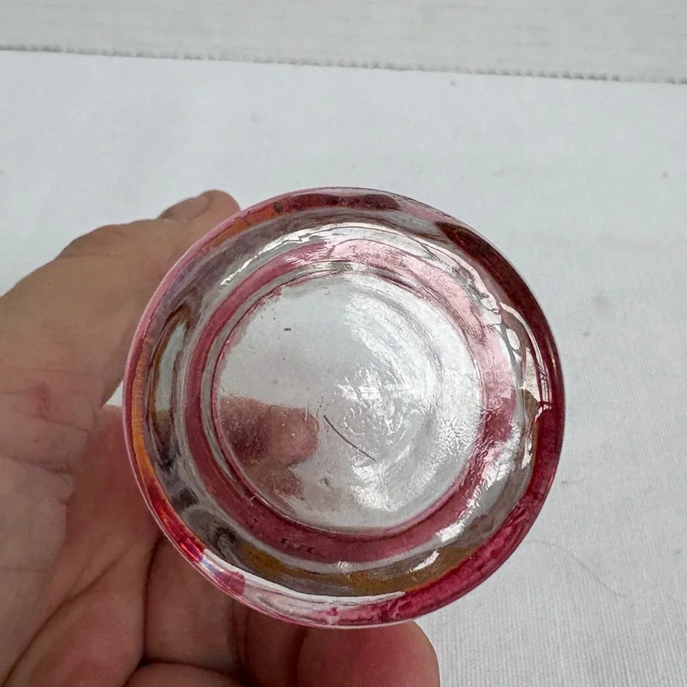 Vintage Cranberry Flashed Glass Shot Glasses Set‎ of 2 Etched Leaf Wheat Pattern